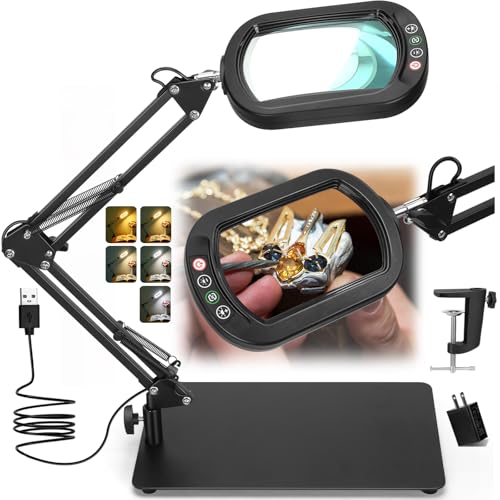 Veemagni 12X Rectangle Magnifying Glass with Light and Stand, Real Glass - color: Black