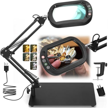 Veemagni 12X Rectangle Magnifying Glass with Light and Stand, Real Glass - color: Black