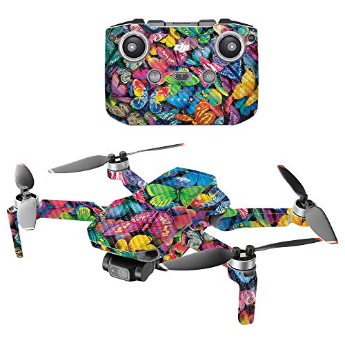 MIGHTY SKINS MightySkins Carbon Fiber Compatible with DJI Mini 2 Portable Drone - Butterfly Party | Protective, Durable Textured Carbon Fiber Finish | Easy to Apply | Made in The USA - color: Butterfly Party