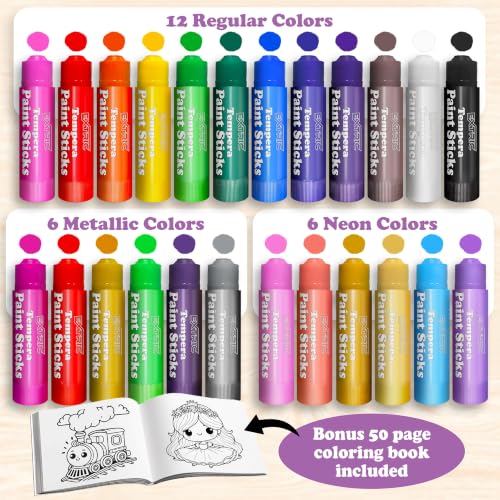 EXTRIC Tempera Paint Sticks for Kids 24 Twist Crayons Washable bonus Book