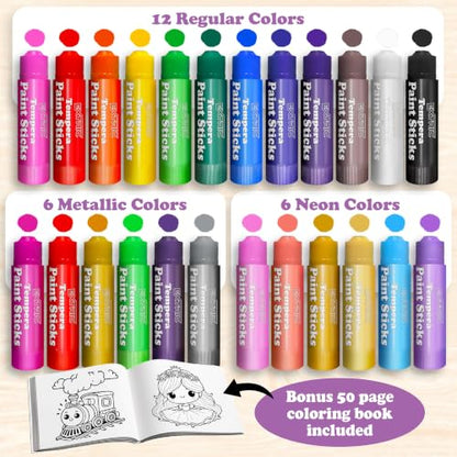 EXTRIC Tempera Paint Sticks for Kids 24 Twist Crayons Washable bonus Book