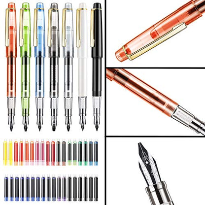Calligraphy Set Fountain Pens 7 Different Size Nibs and 36 Assorted Ink Cartridges Kit for Calligraphy Lettering - Complete Easy Learning Set for Beginners F736
