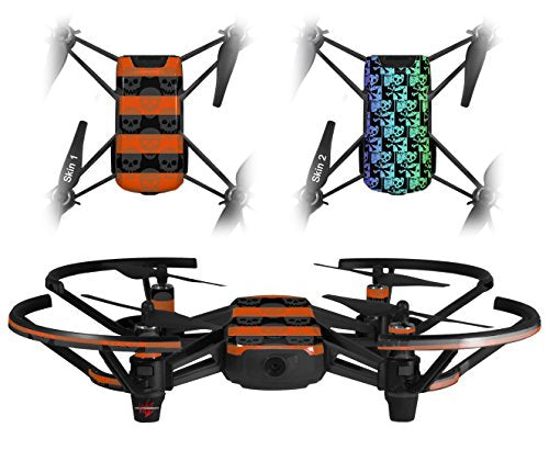 Skin Decal Wrap 2 Pack Compatible with DJI Ryze Tello Skull Stripes Orange Drone NOT Included