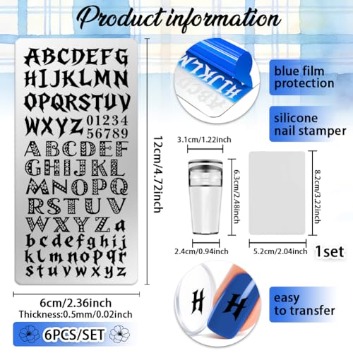 6 Sheets Nail Stamping Plate English Alphabet Nail Art Stamp