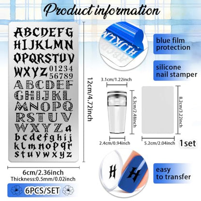 6 Sheets Nail Stamping Plate English Alphabet Nail Art Stamp