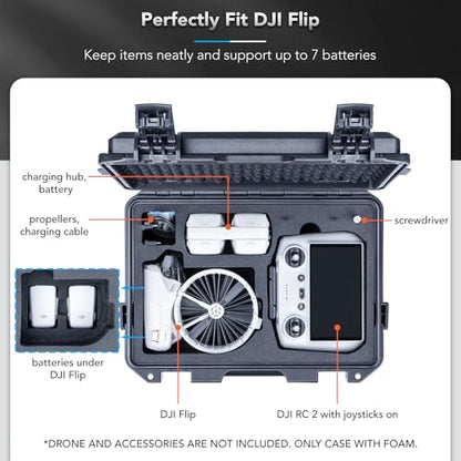 Lykus Titan FP110 Waterproof Hard Case for DJI Flip and DJI RC 2/RC-N3 - color: Black