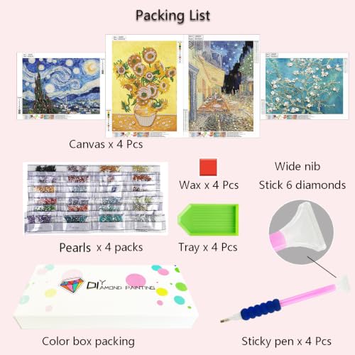 Muzagroo Art Pearl Art Kits for Adults DIY Pearl Painting Kit Wall Art 4PCS - color: 20-Pearl Van Gogh