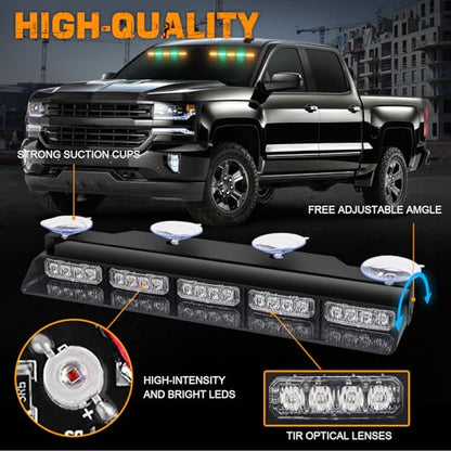 XRIDONSEN Dash Windshield Lights for vehicles, 40 LED Strobe Lights - color: Amber/Green