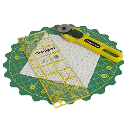 Omnigrid 8" 360° Rotating Mat Set with Self-Healing Cutting Mat, Ruler, and Rotary Cutter