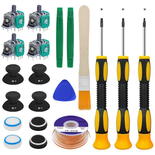 DLAND 19 Pcs Joysticks Replacement Parts Kit Compatible with Xbox One Controllers, Include Bumper Buttons, Replacement Thumbsticks, Hat Silicone, brush, Hat Covers with Repair Screwdriver Kit