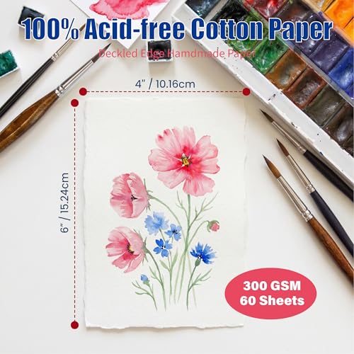 ANSSDO 60 Sheets Deckled Edge Watercolor Paper 4x6 Inch Cold Press - size: 4 x 6