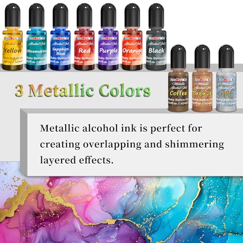 FansArriche Alcohol Inks for Resin, 16 Colors Alcohol Ink Set, 10 ml Each