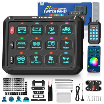 MICTUNING P1Y+ 12 Gang Switch Panel with APP & Remote Control 230FT - color: With APP& Remote), size: 12 Gang