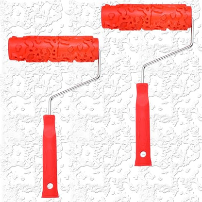 2 Pcs 7'' Textured Paint Roller, Rubber Pattern Paint Texture Roller Drywall Texture Rollers for Ceiling Mud Clay Furniture Wall Decoration(EG323T)
