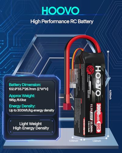 HOOVO 3S Lipo Battery, 11.1V 3000mAh 80C RC Battery Pack Softcase T Plug