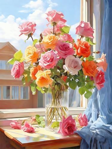 ZRIZQ Paint by Numbers Kit for Adults Beginner,Flowers 16x20 - color: 16"X20"Rolled Canvas-Flowers 9