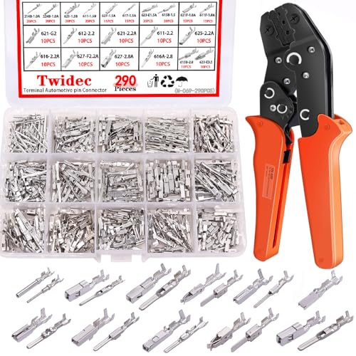 Twidec/290PCS Car Electrical Wire Terminal Pins Connector 1/1.5/1.8/2.2/2.8/3.5mm 21Type Auto Electric Connector Pins Terminal Non-Insulated Plug Removal Male Female Crimp Pins with Crimping Pliers - color: 290PCS + Crimper Tool