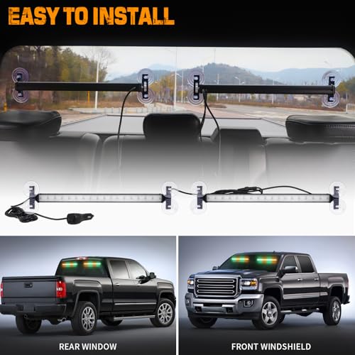 XRIDONSEN 2X 17.7 inch Windshield Light Bar 144 LED Strobe Lights - color: Amber/Green