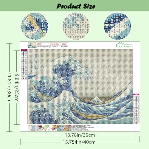 Lanzeyo Diamond Art Kits for Adults 4 Pack The Great Wave Diamond Painting - color: 08 Fuji