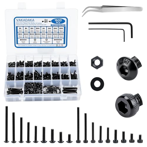 1600pcs M3 Socket Head Screw Assortment Kit with Nuts and Washers - size: 1600pcs