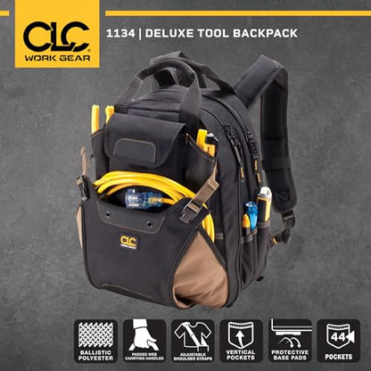 CLC Work Gear 1134 Carpenter's Tool Backpack, 44 Pockets, Padded Back Support, Black - style: 44 Pocket Tool Backpack