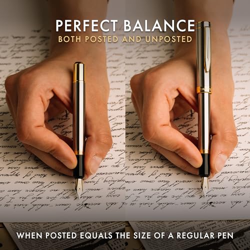 Wordsworth & Black Mini Pocket Fountain Pen for Writing, Medium Nib, Silver - color: Silver Gold