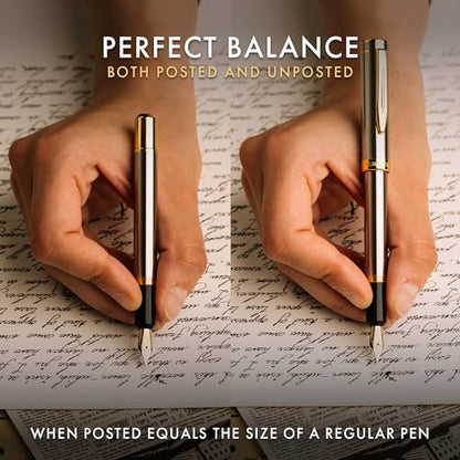 Wordsworth & Black Mini Pocket Fountain Pen for Writing, Medium Nib, Silver - color: Silver Gold