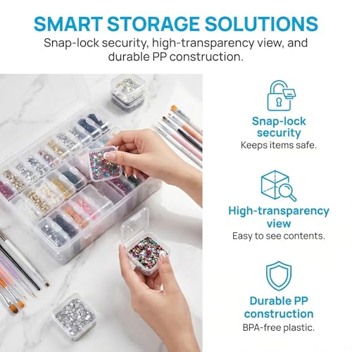 Huacan 30 Grid Diamond Painting Storage Containers, Transparent Bead Organizer Stackable Plastic Storage Boxes for DIY Crafts, Jewelry, Fuse Beads Accessories