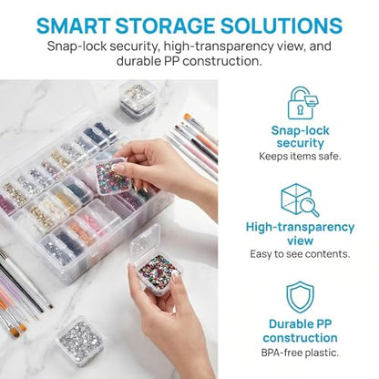 Huacan 30 Grid Diamond Painting Storage Containers, Transparent Bead Organizer Stackable Plastic Storage Boxes for DIY Crafts, Jewelry, Fuse Beads Accessories