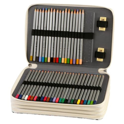 200 Slots Canvas Pencil Case 4-Layer Zipped Holder w/Handle - color: White, size: 200