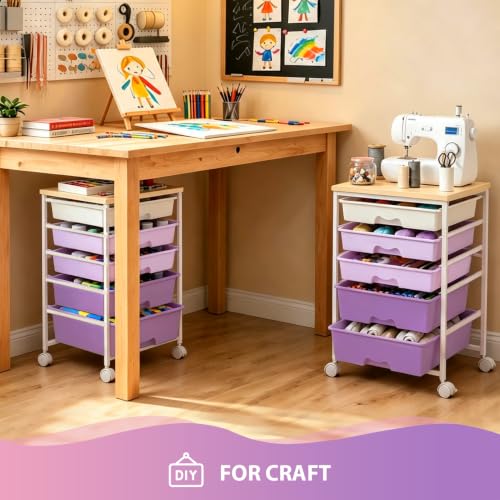 Goovilla Rolling Cart with 5 Drawers for Craft, Art, Dorm, Office, Purple - size: Purple