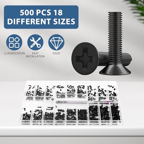 Computer Screws Laptop Screws 500 Pcs M1.2/M1.4/M2.0 Small Screws Kit for Motherboard PC SSD Glasses with Screwdriver