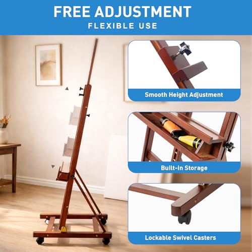 Falling in Art Large H-Frame Studio Artist Easel, Holds up to 51'', Brown - style: Brown
