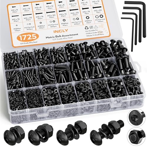 INCLY 1725PCS Metric Screw Assortment with 4 Wrenches &1 Tweezer