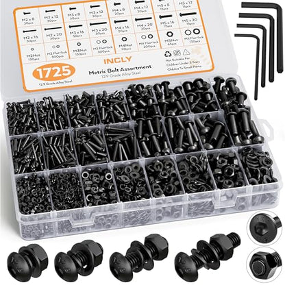 INCLY 1725PCS Metric Screw Assortment with 4 Wrenches &1 Tweezer