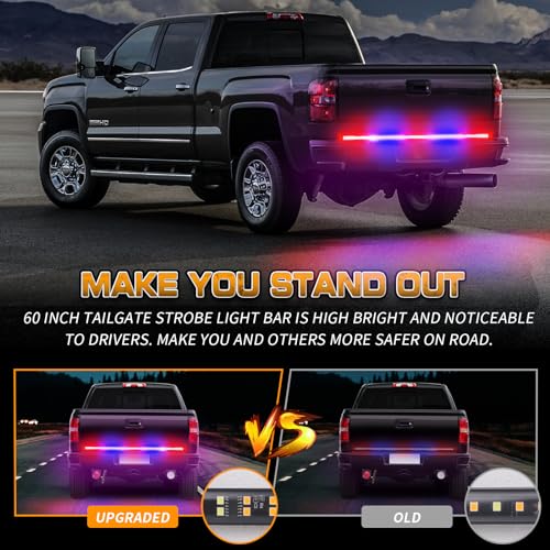 XRIDONSEN 60 inch Truck Tailgate Emergency Lights Strip - color: Red/Blue