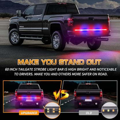 XRIDONSEN 60 inch Truck Tailgate Emergency Lights Strip - color: Red/Blue
