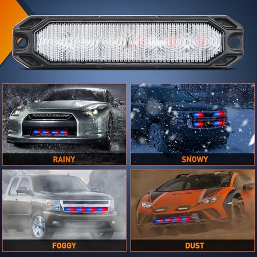 Nilight 6LED Emergency Strobe Lights 4PCS Ultra Slim Surface Mount Hazard Caution Light bar 12-24V Sync Feature Warning Flashing Light kit for Truck Car Vehicle ATV SUV UTV Red and Blue - color: Red and Blue