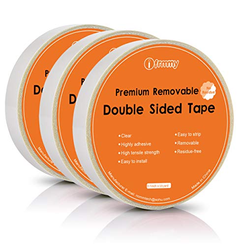 i frmmy Removable Clear Double Sided Sticky Tape - No Residue, 0.7 Inches x 13 Yards (3 Rolls) - size: 0.7 Inches x13 Yards (3 rolls)
