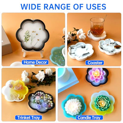 4 Pcs Silicone Resin Tray Molds, Flower Coaster Set - color: Flower