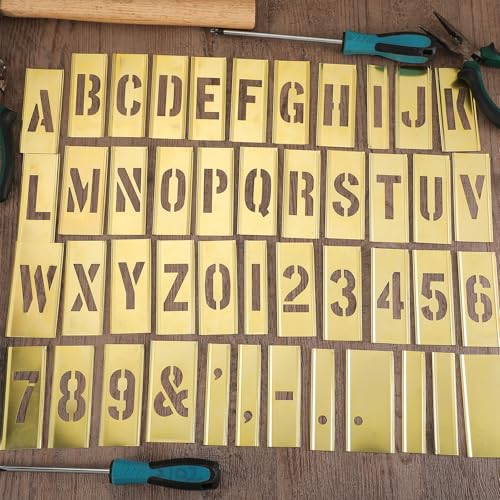 Pelopy 45 Pcs 3 Inch Brass Stencils Letters and Numbers Stencils Set - size: 3 Inch