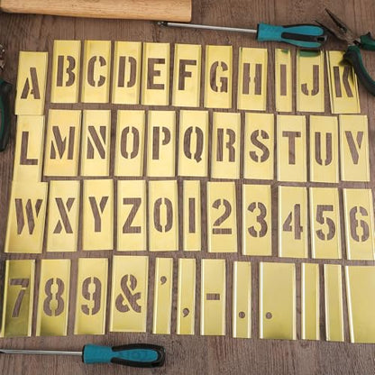 Pelopy 45 Pcs 3 Inch Brass Stencils Letters and Numbers Stencils Set - size: 3 Inch