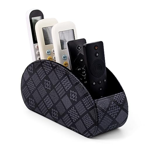 Remote Control Holders Organizer Box with 5 Compartment PU Leather Caddy - color: Grey print, size: S