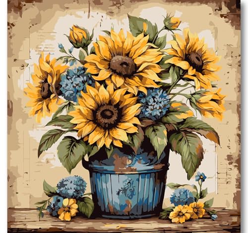 Gemozaic Sunflower Paint by Numbers Kit for Adults, 16 x 16 INCH, Unframed