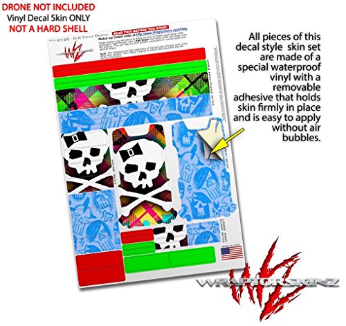 Skin Decal Wrap 2 Pack Compatible with DJI Ryze Tello Rainbow Plaid Skull Drone NOT Included