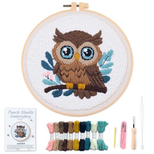 Myfelicity Adorable Owl Punch Needle Kit – Beginner-Friendly DIY Craft Set with Wool, Needle, Pattern, and Tools – Fun Felted Animal Project for Creative Hobbyists - color: owl