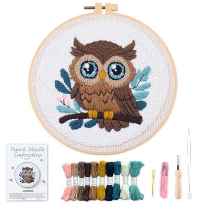 Myfelicity Adorable Owl Punch Needle Kit – Beginner-Friendly DIY Craft Set with Wool, Needle, Pattern, and Tools – Fun Felted Animal Project for Creative Hobbyists - color: owl