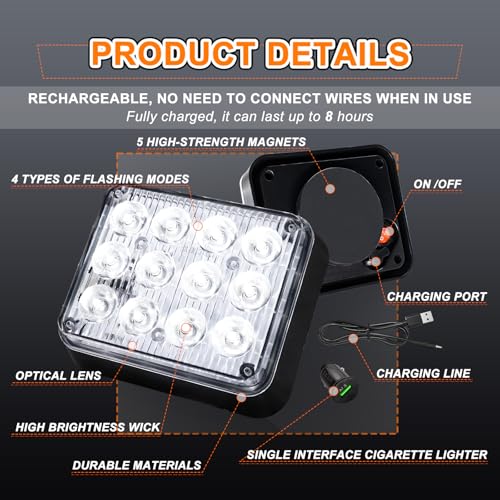 2PCS LED Magnetic Strobe Lights, White Strobe Beacon Warning Light - color: White