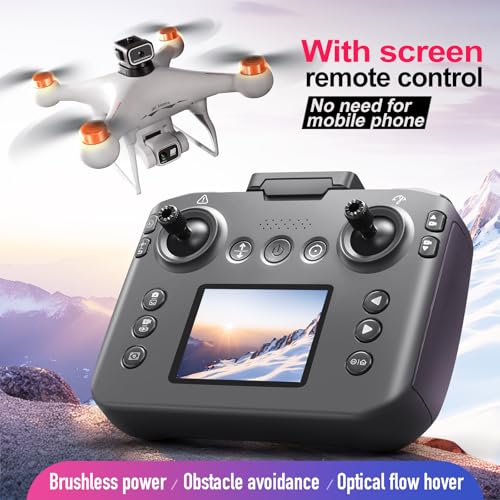 Hobby RC Drone with Screen Remote, Dual 720P Cameras, Optical Flow Positioning, 6-Channel Gyro, Brushless Motor, Headless Mode, Hover Function, One-Key Takeoff, Altitude Hold, Standard Battery. Beginner-Friendly RC Quadcopter Drone