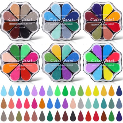 Jetec 6 Pack Petal Stamp Ink Pads for DIY Stamping, Bright 48 Colors - color: Bright 48 Colors
